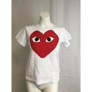 [296] Comme Des Garcons PLAY Shirt W. L White Heart Logo Graphic Tee Top Casual
